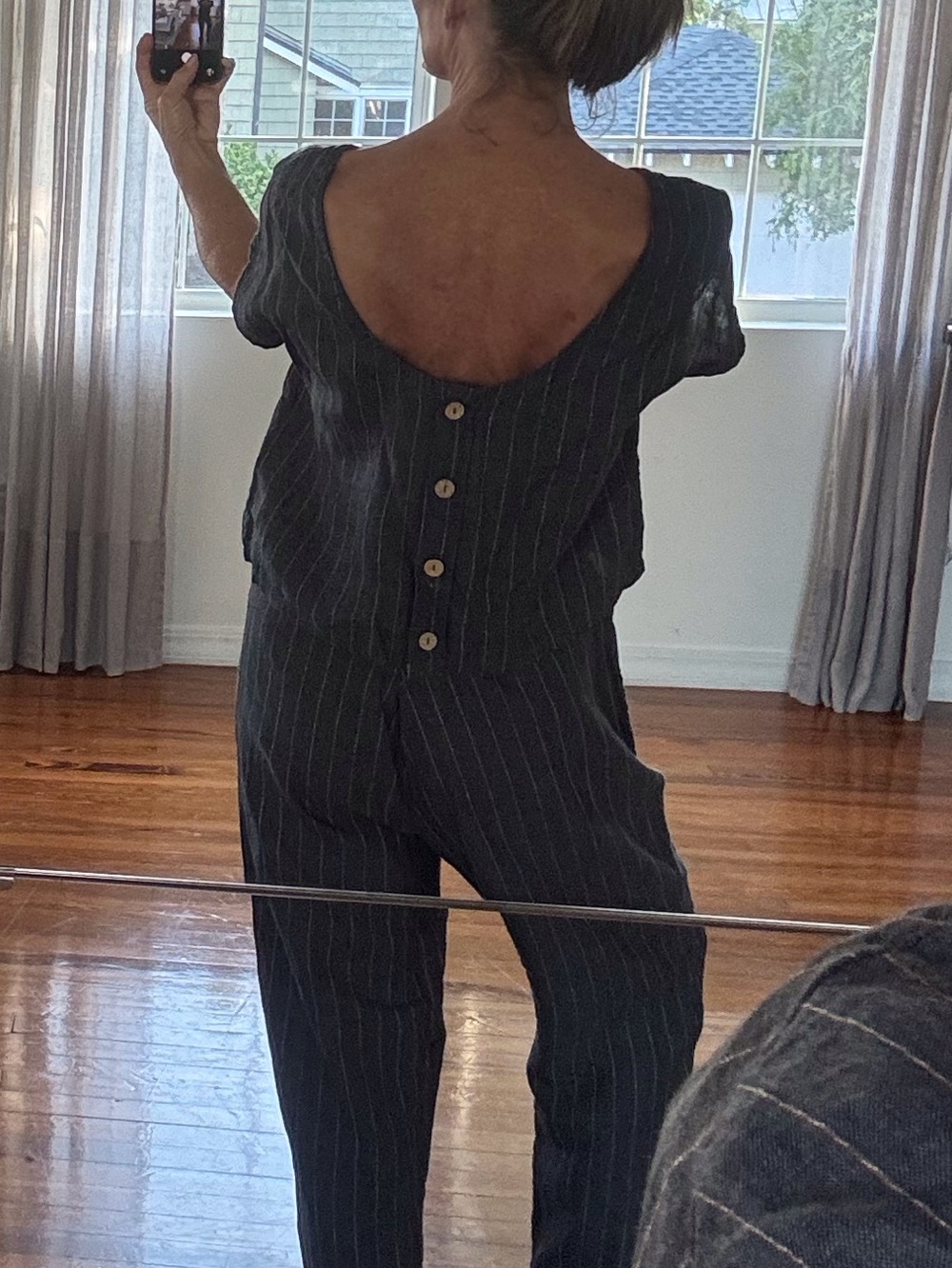 Catherine Malandrino Black Pinstripe Wide-Leg Jumpsuit